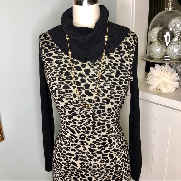 Calvin Klein Cowl Neck Sweater Dress Animal Print Sheath Career Office Small - Picture 3 of 8